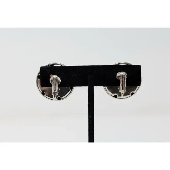 Silver Tone Pink Round Dome Button Clip On Earrings Classic Office - Picture 6 of 6